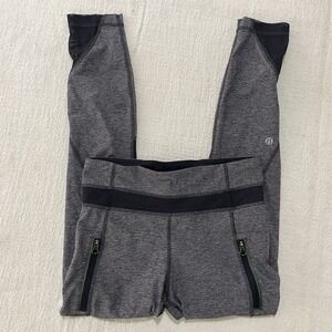 Lululemon Navy Blue Green Workout Leggings Pants Mesh‎ Pockets Women's 4